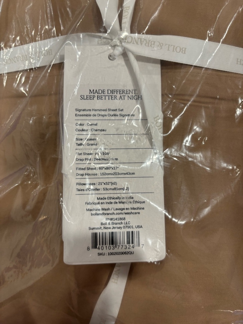 Boll & Branch Signature Hemmed Sheet Set Camel Queen NWT Organic Cotton - Picture 5 of 7